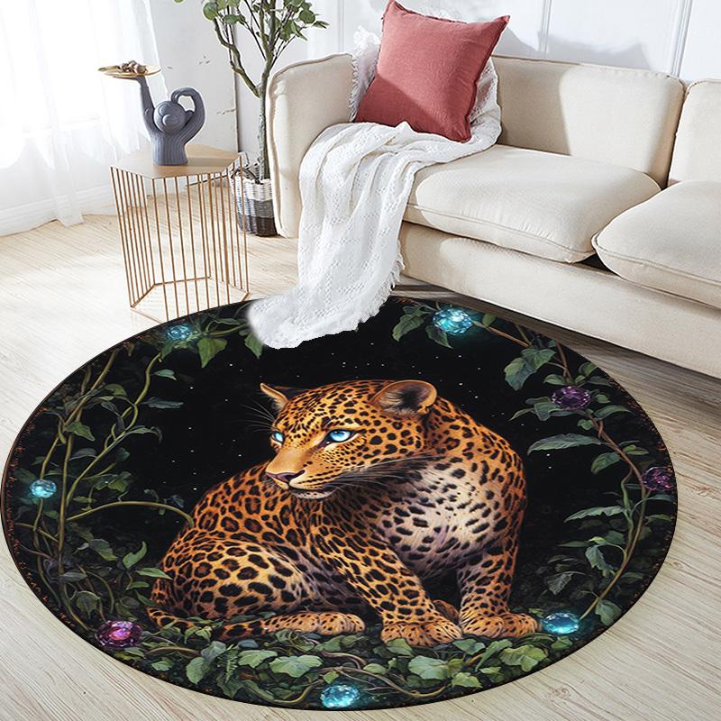 Runder Leoparden-Teppich, Teppich für Wohnzimmer, Schlafzimmer, Sofa, Spielzimmer-Dekor, Rutschfeste Fußmatte