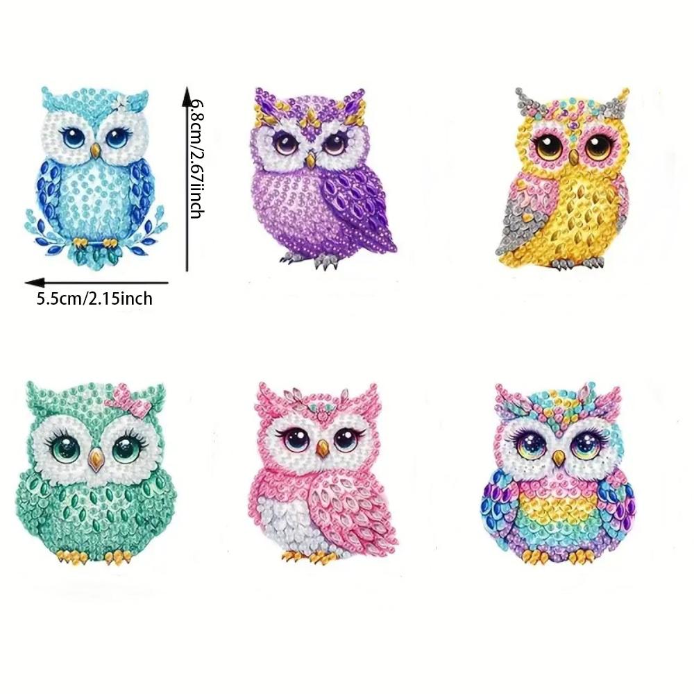 6Pcs/SetDIY Diamond Painting Keychain - Animal Owl Pattern, DIY Decoration, Diamond Kit Craft Supplies, Handmade Mosaic Painting