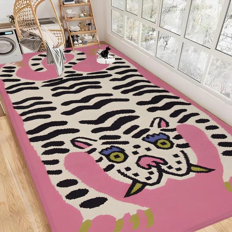 Playful Nordic Tiger Print Floor Mat Cartoon Style Doormat for Bathroom Toilet Bedroom Hotel Home Decor Easy Clean Fashionable