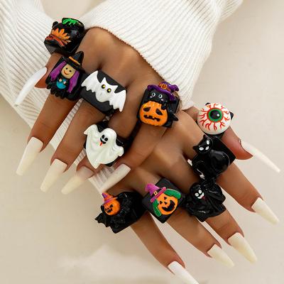 Halloween Créatif Résine Fantôme Citrouille Anneau Fantôme Anneau Pâques Sombre Fille
