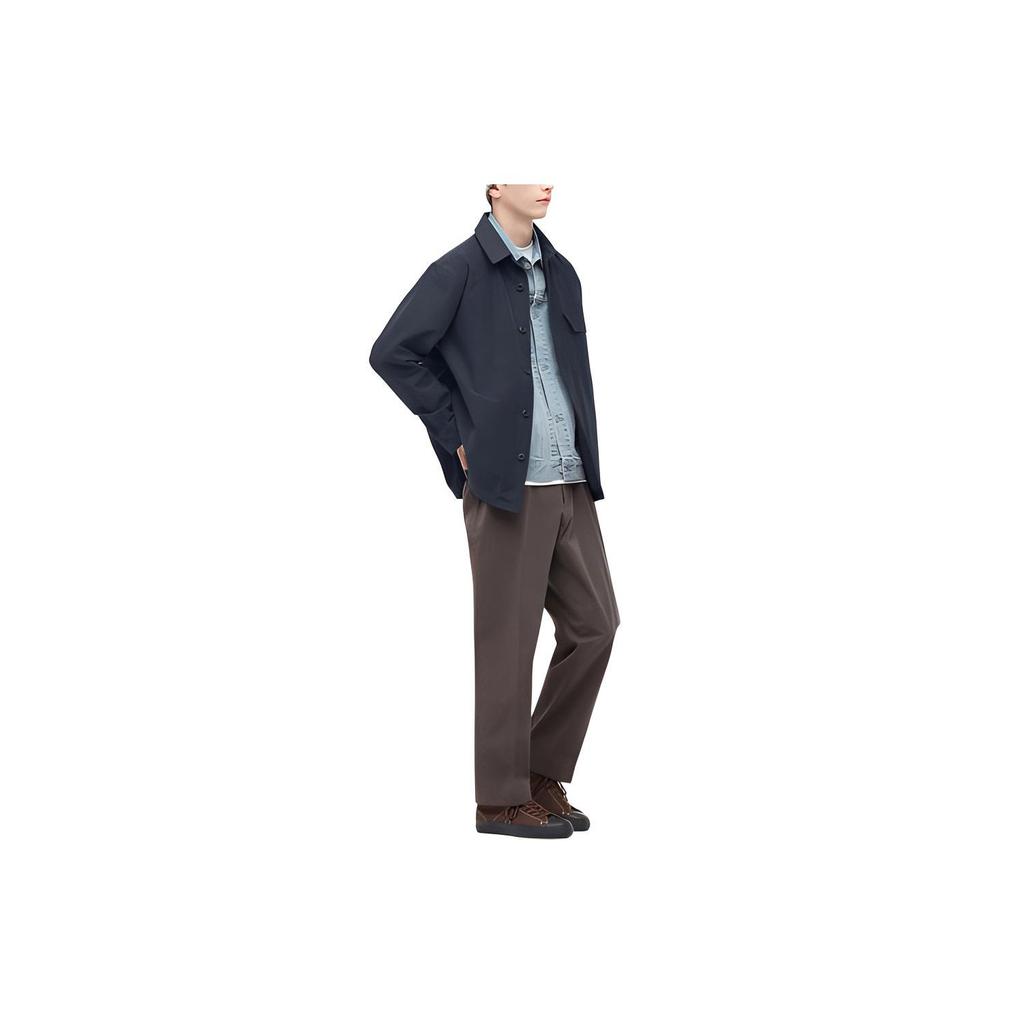 UNIQLO Solid Color Lapel Single-Breasted Shirt Jacket Unisex jackets Navy 445053-69