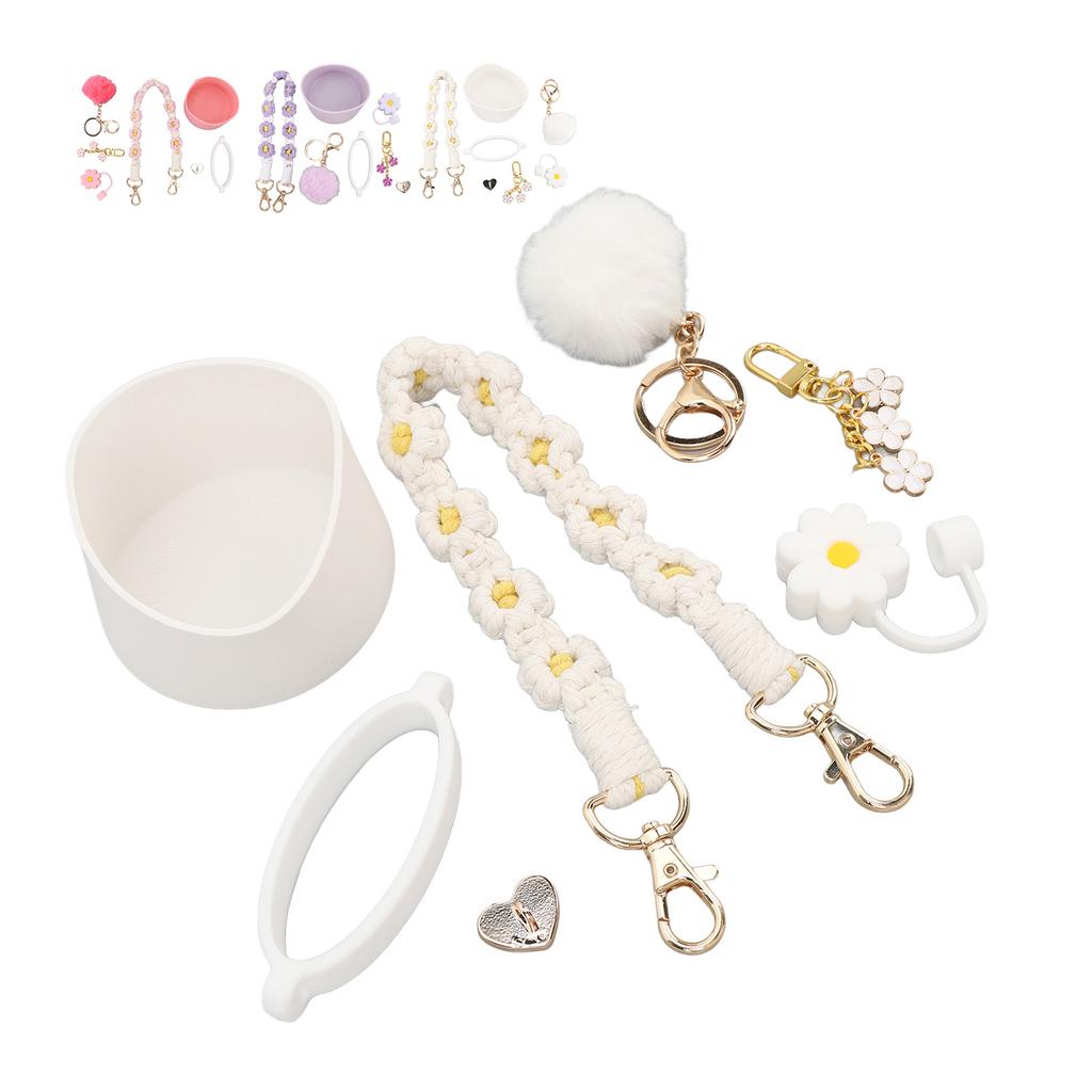 Cup Accessories Set Cup Decoration Set Straw Cap Cup Flower Keychain Plush Ball Pendant for Water Bo