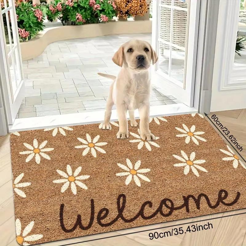 Floral Daisy Welcome Doormat Water Resistant Anti Slip Entry Mat Front Door Garden Patio Outdoor Home Decor Rug