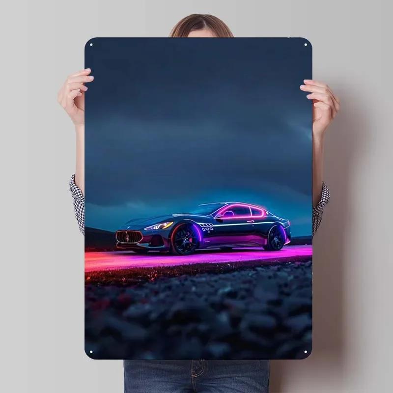 Maserati Plåtskylt Bilar Poster Dekoration för Hemdekorationer Retro Metallskylt Plakett för Garagsväggkonstdekoration Rum