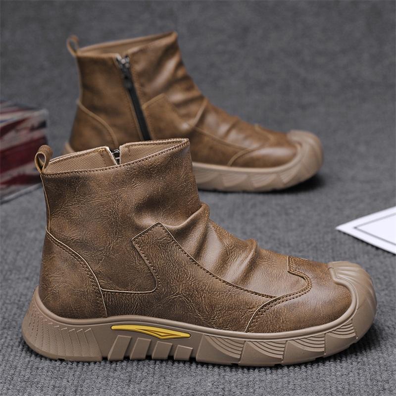 Fashion Men Chelsea Boots Slip-on Waterproof Ankle Boots Retro Black Men Fashion Boots Motorcycle Shoes Plus Size 2024