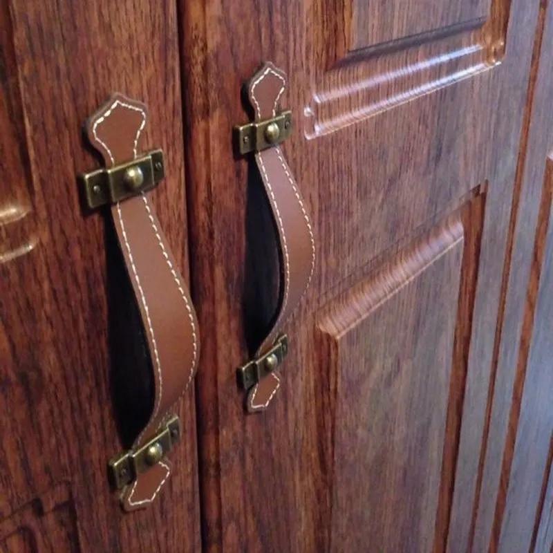 Leather furniture Knobs Soft Leather Handle And Knobs Furniture Cabinet Drawer Chest Suitcase Trunk Box Case Handle With Screws