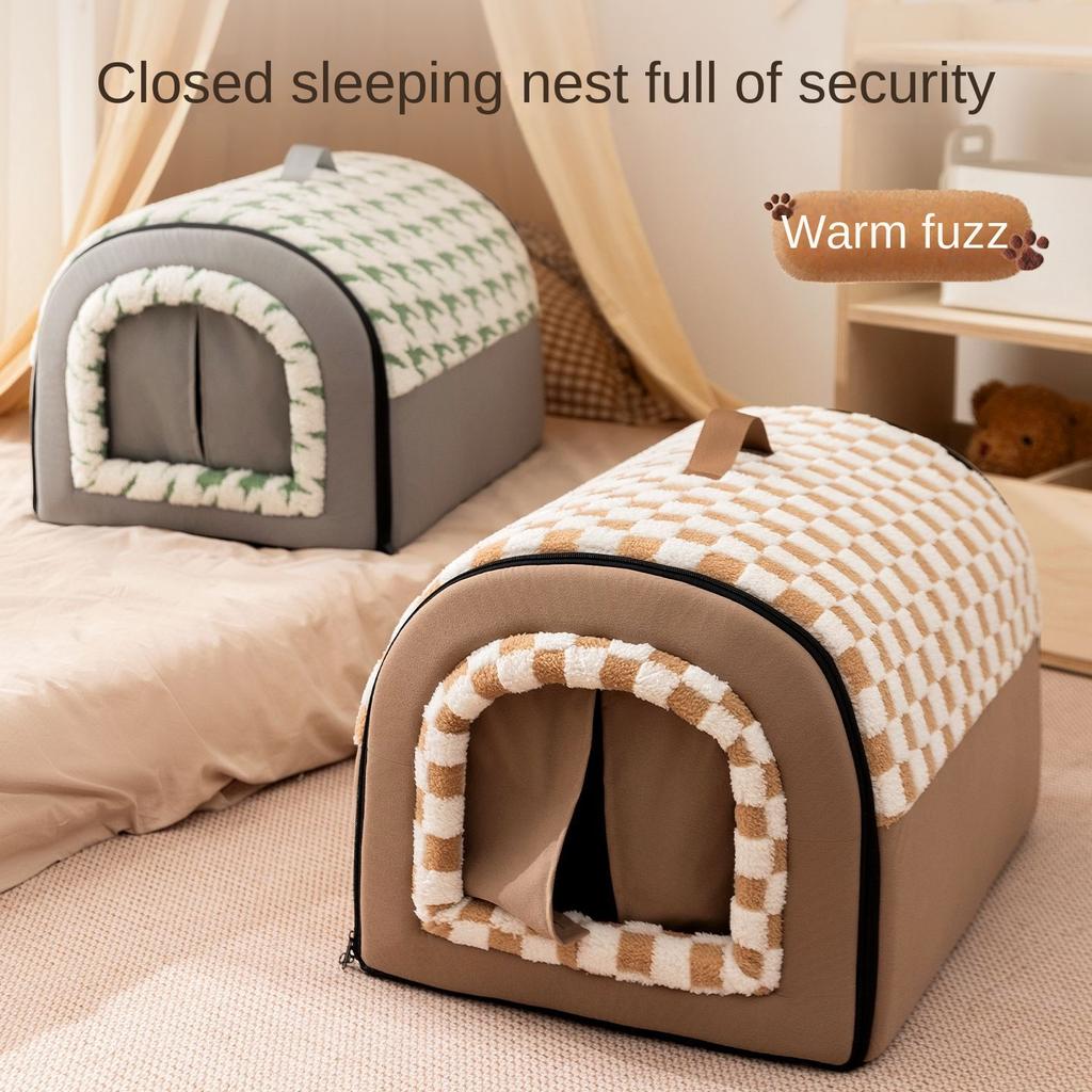 New Cotton Winter Thickened Curved Tent Large Space Cat & Dog Movable Luxury Carton Kennel Bed