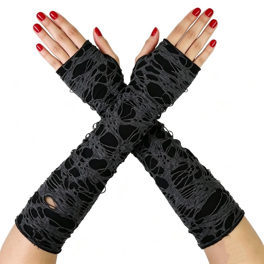 Distressed Style Punk Gloves Dark Style Hollow Out Arm Sleeves Fingerless Arm Warmers Daily Wear