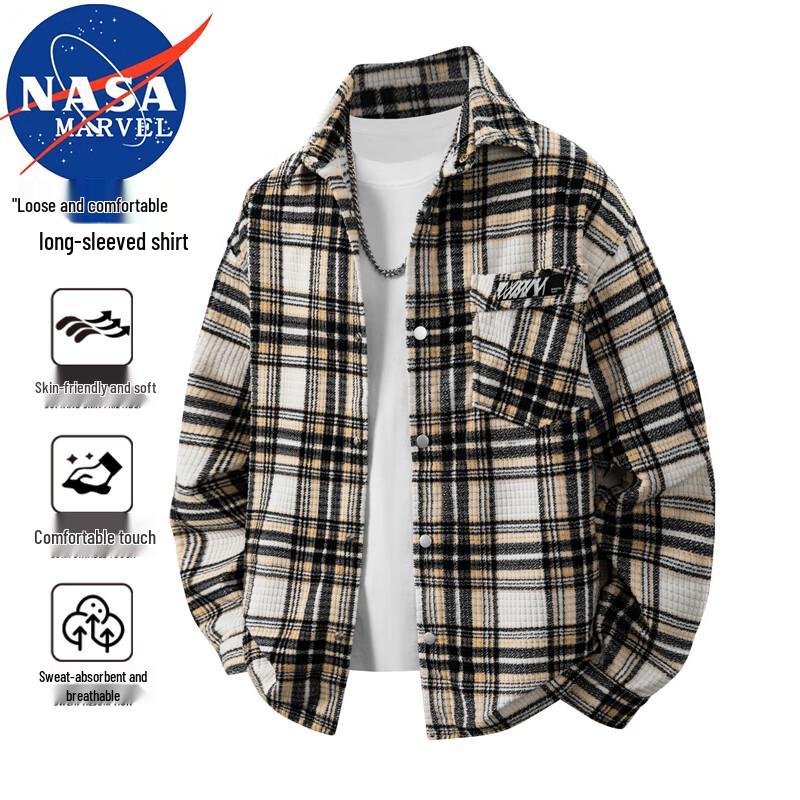 NASA MARVEL Men's Plaid Long Sleeve Shirt