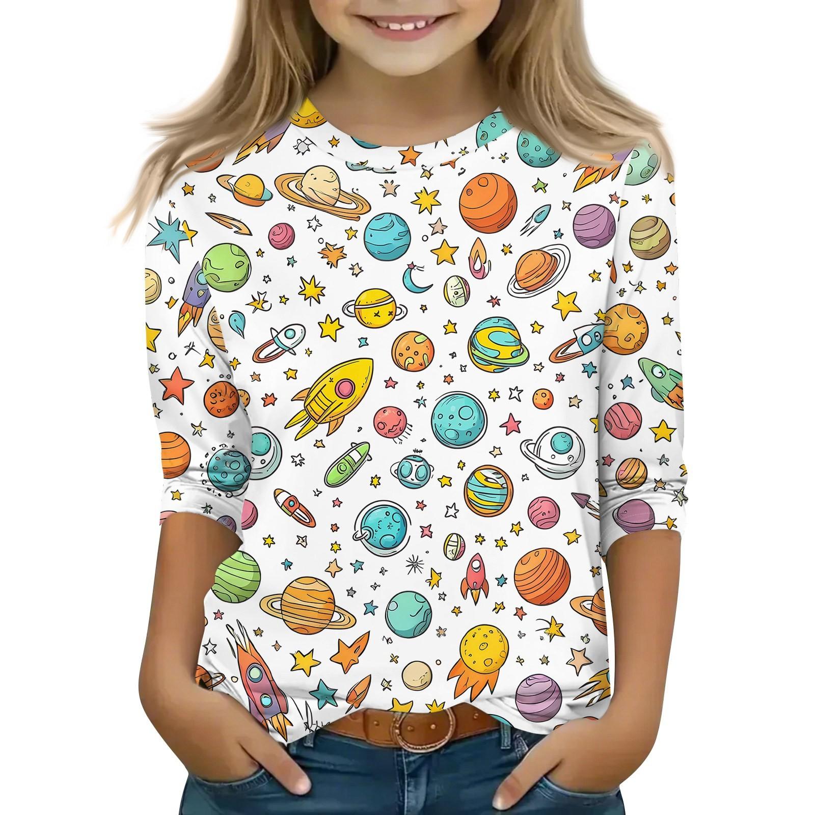 

Детская футболка с рукавом 3/4, повседневная футболка с принтом, круглый вырез, блузка-пуловер 110