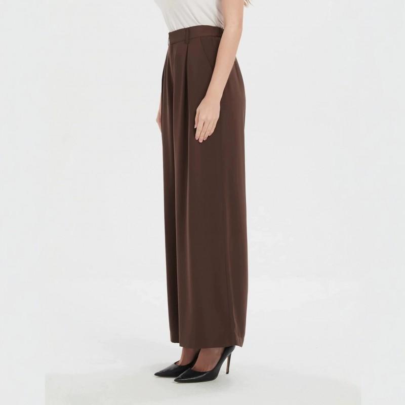 High Waist Wide Leg Trousers Women Casual Loose Fit All Season Coffee Color