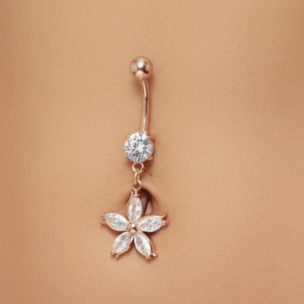 Dangled Design Apricot Blossom Navel Jewelry Zinc Zinc Alloy Flower Rhinestone Belly Ring  Women