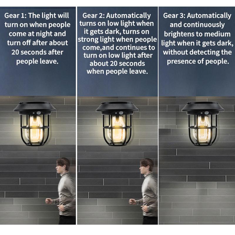 3 Modes Warm Solar Wall Lamp Outdoor Garden Courtyard Waterproof Decoration Street Light Human Body Induction Warm Light Lantern