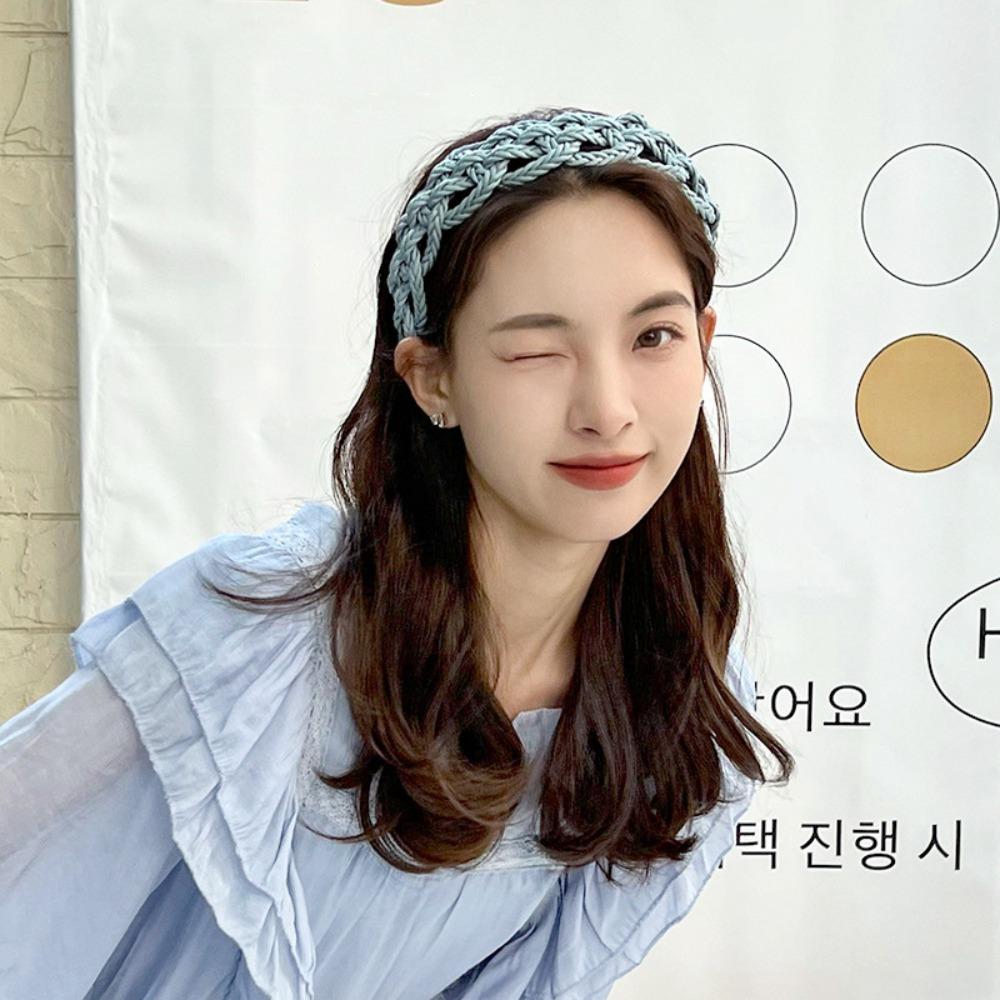 Headwear PU Leather Weave Hairband Wide Side Weave Style Hair Hoop Creative Braid Headband Women