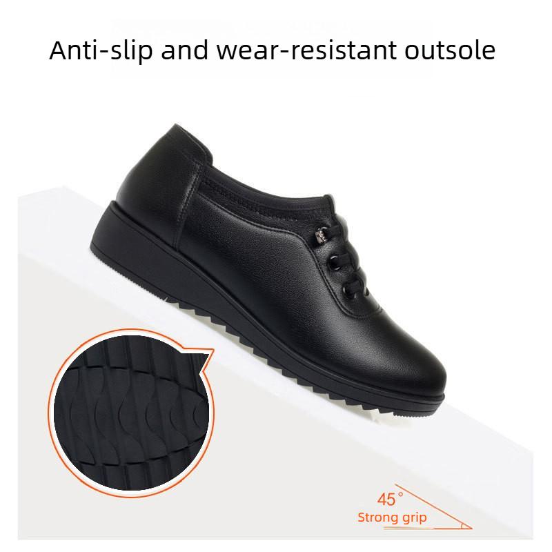 Scarpe Casual, Tacco Zeppa di Media Lunghezza per Primavera e Autunno, Comode Scarpe da Donna in Pelle Monocolore, Suola Morbida, Scarpe a Calzino