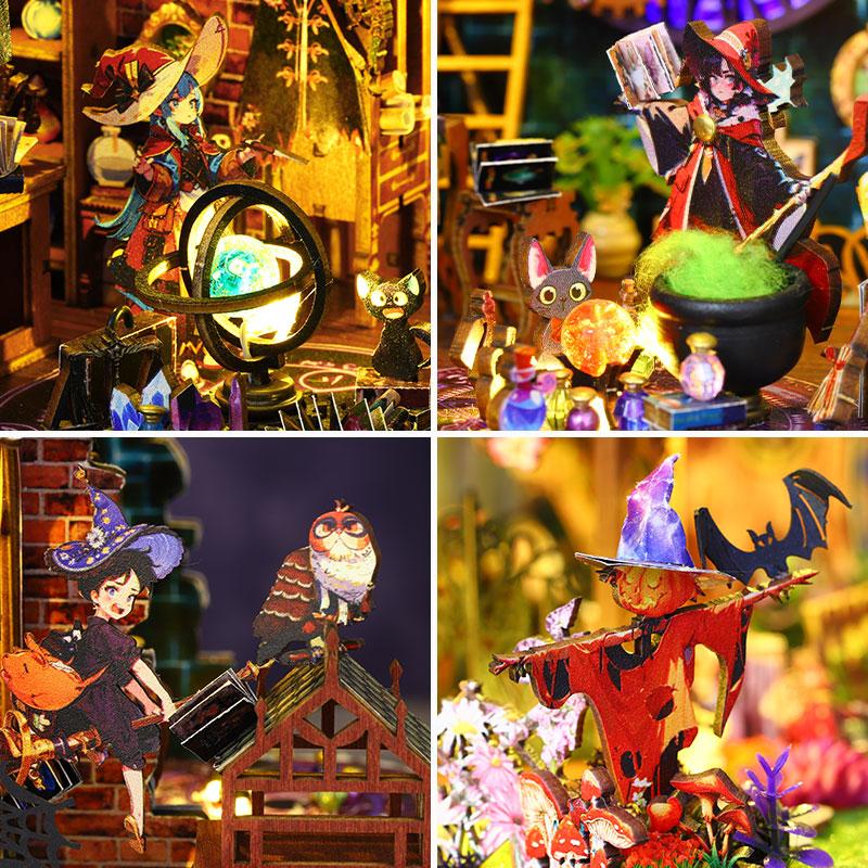 Retro DIY Wooden Magic Forest Spirit Dollhouses Miniature Kits with Furniture LED Light Home Desk Decoration Handmade Gift