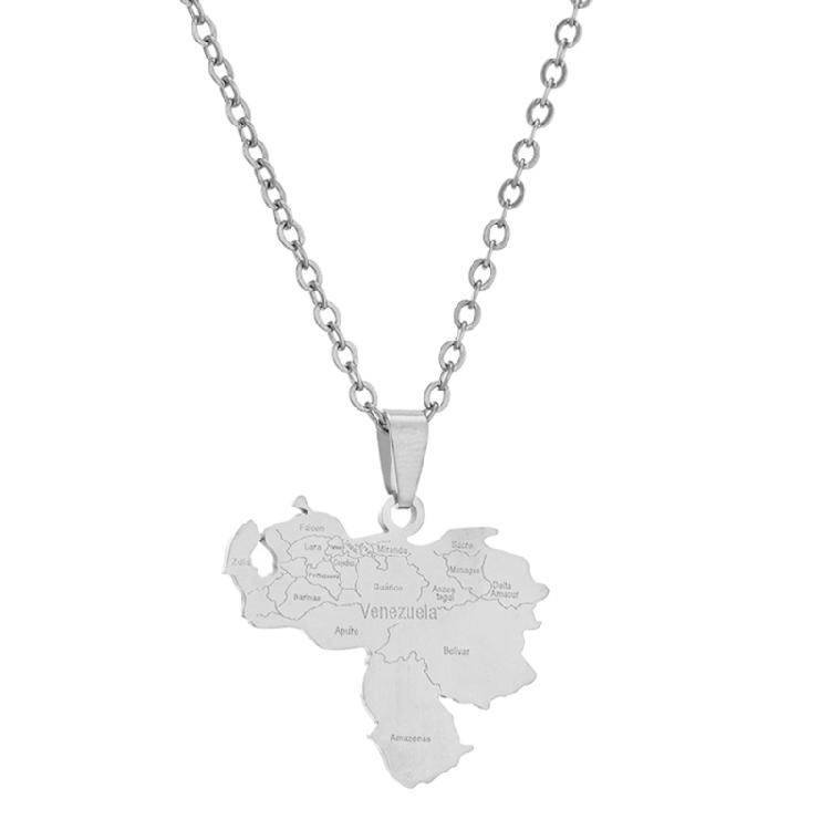 Stainless Steel Venezuela Map Pendant Necklace Venezuelan Jewelry With Chain серебряный