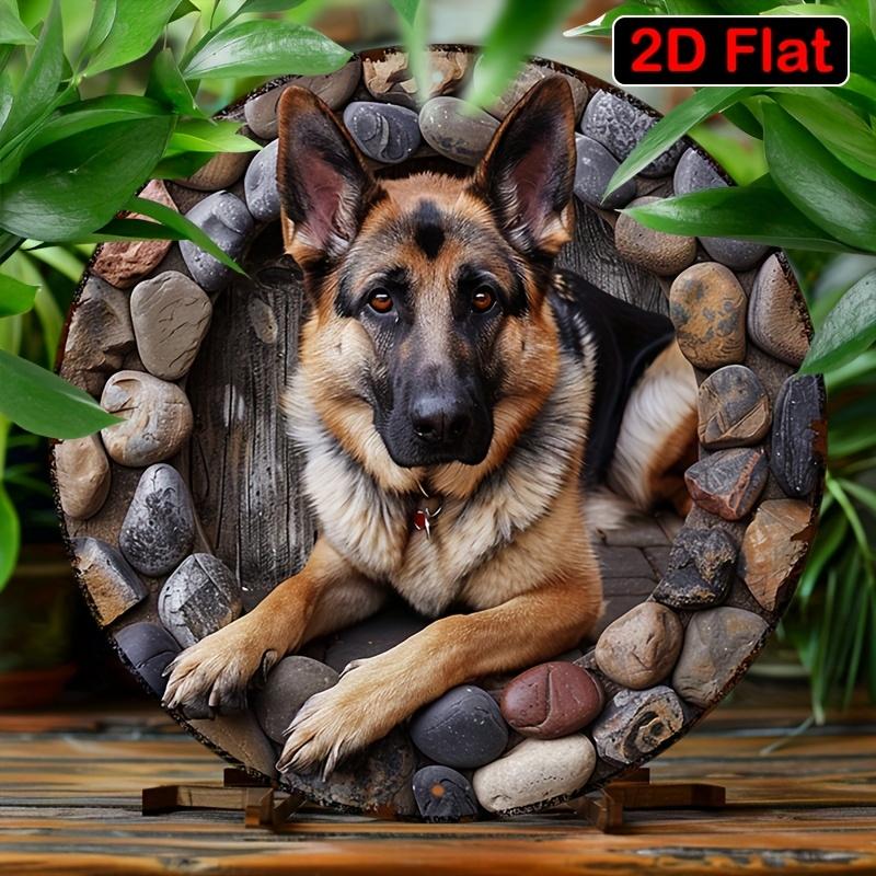 Deutscher Schäferhund in Steinrahmen Rundes Metallschild D Flach Gedruckt Rustikaler D Effekt Kunst Blechschild Majestätisches K Porträt Zuhause