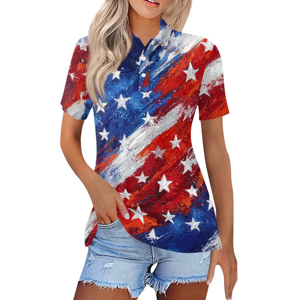 Women's Fashion Casual Lapel Short Sleeve Printed Shirt Women's Button Up Tops