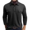 Men Long Sleeve Pocket Lapel Collar Casual Polo Shirt Outdoor Leisure Mens Top
