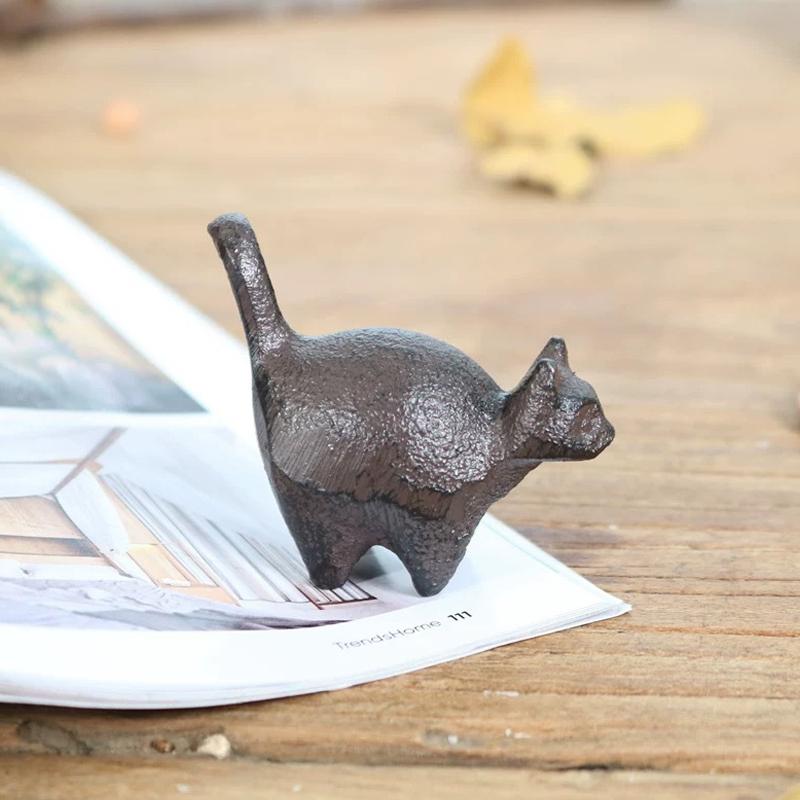 

Vintage Cast Iron Cat Sculpture - Miniature Animal Figurine For Home, Office, And Garden Decor | Rustic Bookshelf Accent коричневый