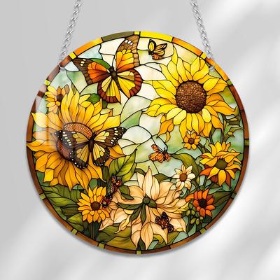 Sonnenblume zum Aufhängen, Glasmalerei, Blumenliebhaber, Gartendekoration, Wanddekoration