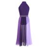 Girls Modern Lyrical Dance Dress Sleeveless Mock Neck Chiffon Costume with Rhinestones Color Block Side Split & Invisible Zipper