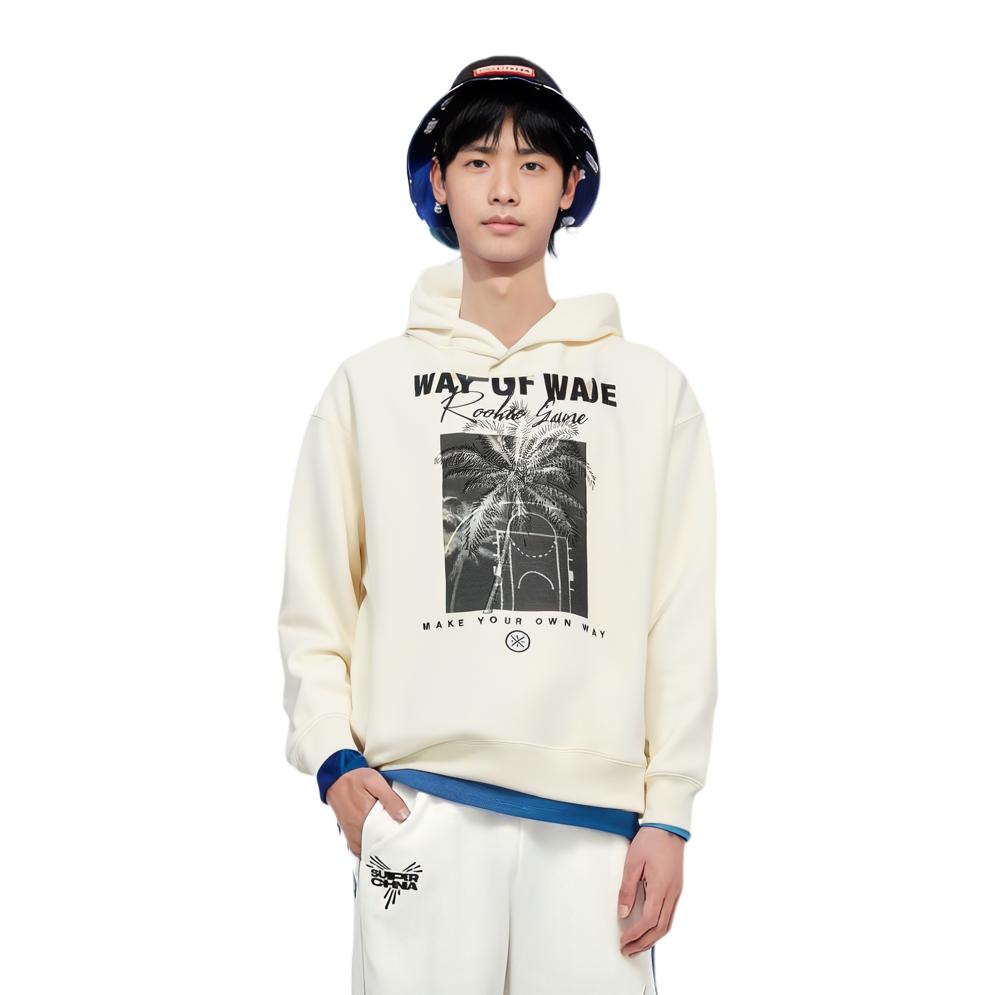 Li-Ning Wade Series Fleece Hoodie With Back Letter Pattern Men Hoodies Mixed-Color Off-White AWDT945-2