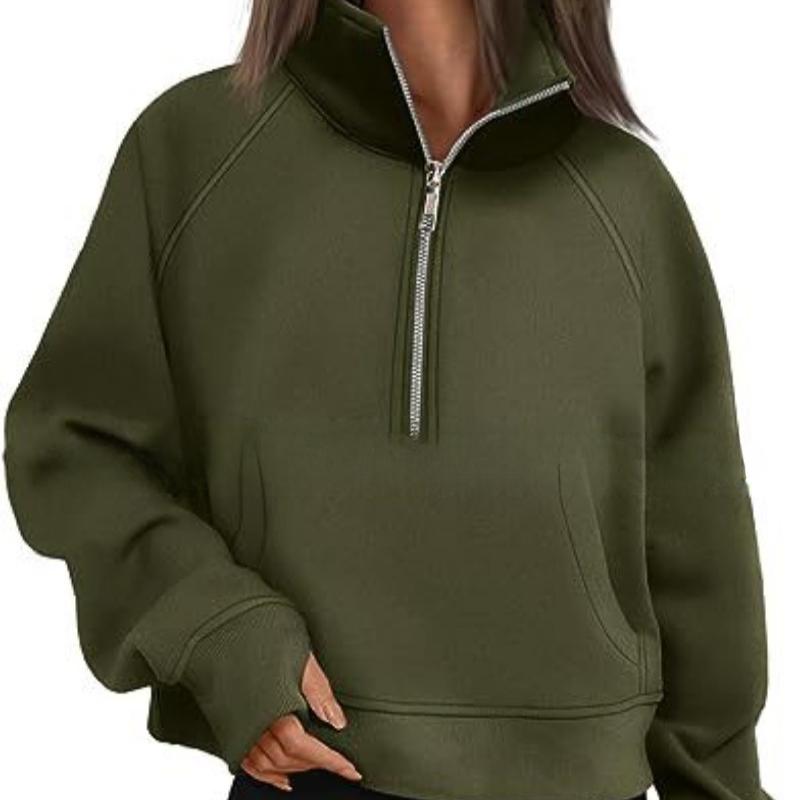 Herbst- und Wintersportarten Damen-Sweatshirts mit halbem Reißverschluss Übergröße Locker Stehkragen Samt-Hoodies Damenmode Langarm Freizeit-Sweatshirt 25144