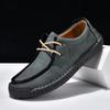 Men's Hand-stitched Leather Slip-on Loafers - Outdoor Casual Flat Shoes, Low-top & Large Size.