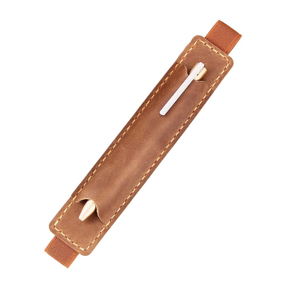 Elastic Band Pen Case Holder Crazy Horse Leather Portable Pen Pouch Leather Pencil Bag  Anime Fan