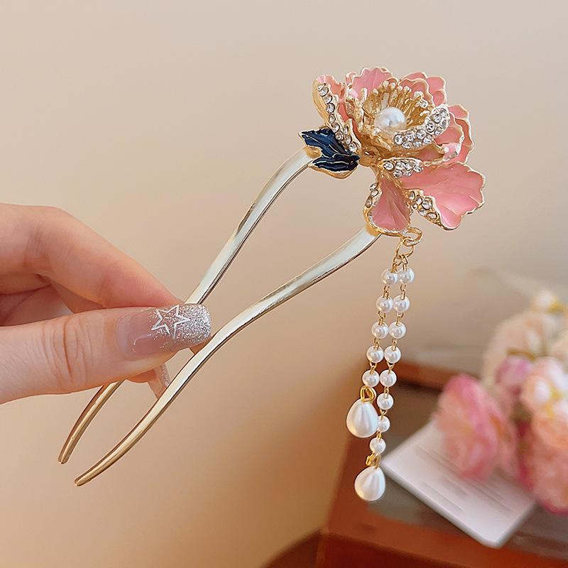 סיכת ראש אלגנטית בצורת U עם ציציות לנשים - אביזר שיער בסגנון צ'יפאו עתיק