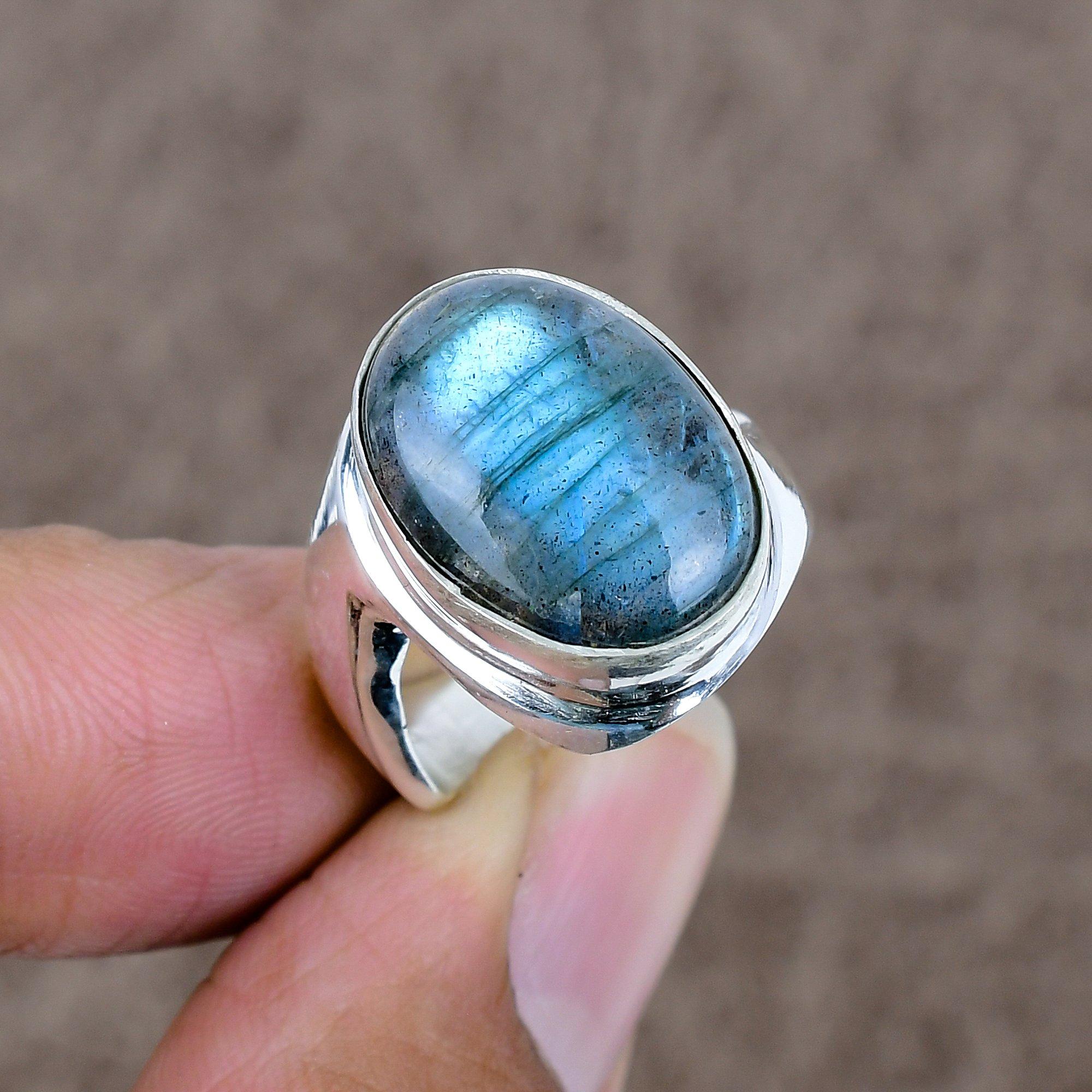 

Labradorite Genstone Handmade 925 Sterling Silver Jewelry Ring Size 8 KKG-539