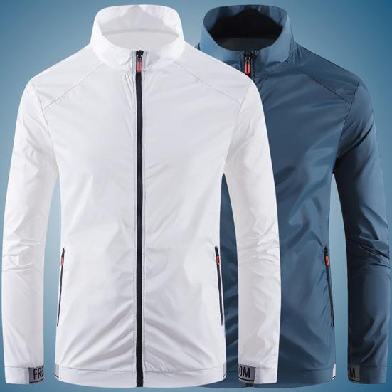 Men Outdoor Jacket Stand Collar Zip Placket Breathable Pocket Ultrathin Sportswear Anti-UV Plus Size Camping Sun Protection Clothing Men Clothes