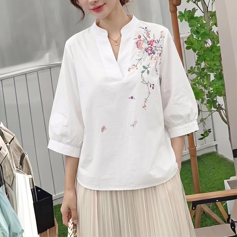 ZANZEA Women Casual V-Neck 3/4 Sleeve Loose Flora Print Blouse