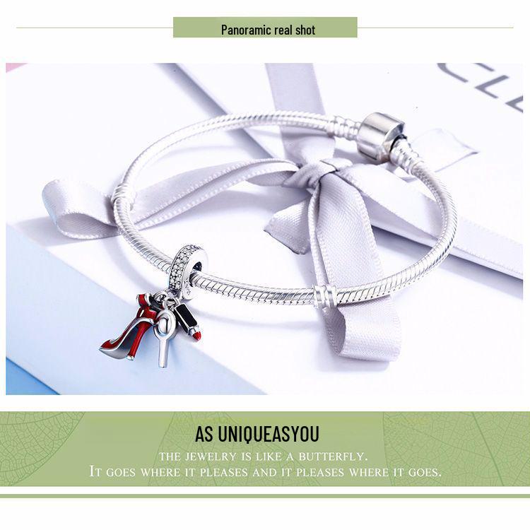 European & American S925 Sterling Silver Beads High Heels Queen Series DIY Pendant Jewelry Set
