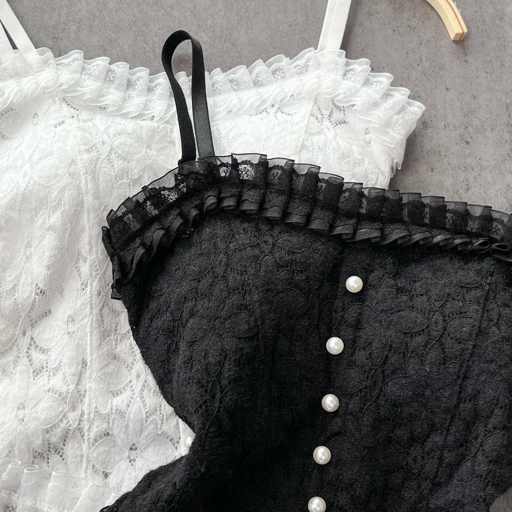 Lace Camisole: Backless, Hollow, Pleated, Elastic, Mid-Length, Strapless Bandeau for Women's Inner & Outer Wear.