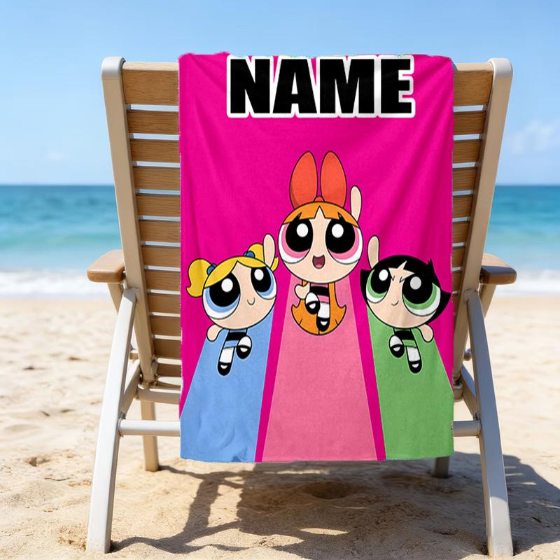 1pc The Powerpuff Girls6 Beach Towel with Custom Name, Beach/Swimming/Bath/Picnic/Camping Towel, Suitable for Seaside Beaches