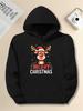Cartoon Reindeer And Santa Hat Hooded Sweatshirt Casual Style Long Sleeve Slight Stretch Fabric Crew Neck Digital Heat Transfer Pr