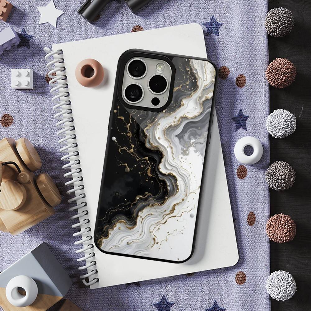 Black Gold Art Marble For iPhone 15,Mini,13,Max,11,12,Pro,16,17,14,Plus,For Magsafe,Magnetic Wireless Charging Case