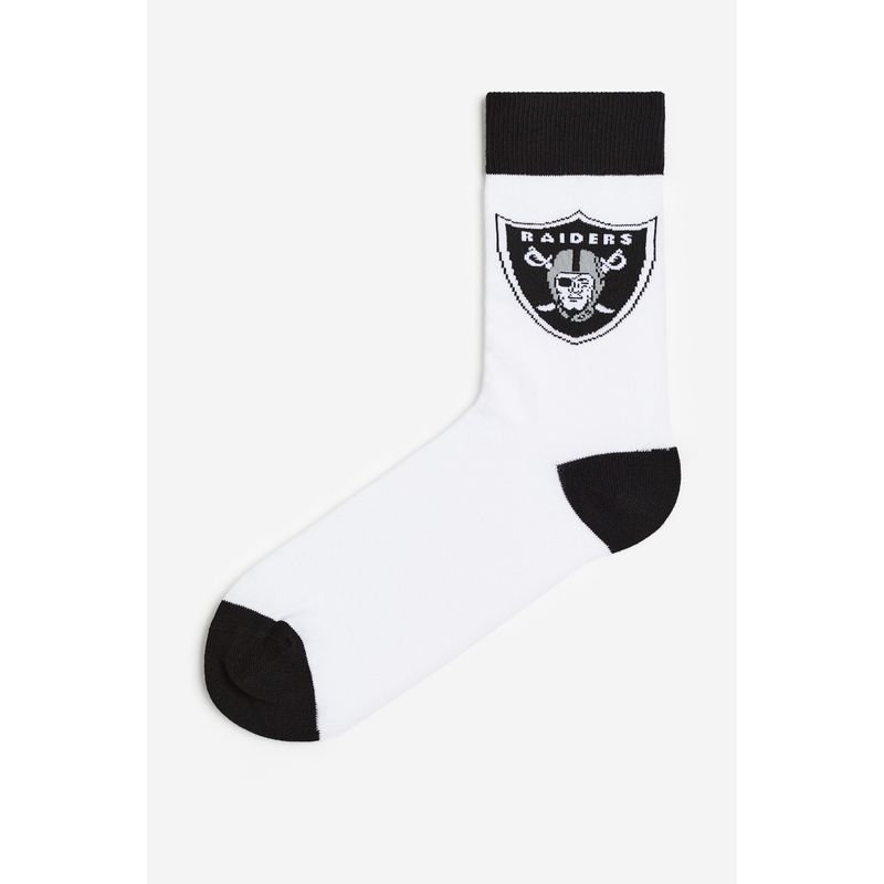 

HM Men s Socks Autumn Elastic Pattern Plaid Soft Fine Knit Socks Tube Socks 0706270 White/Raiders 23-24