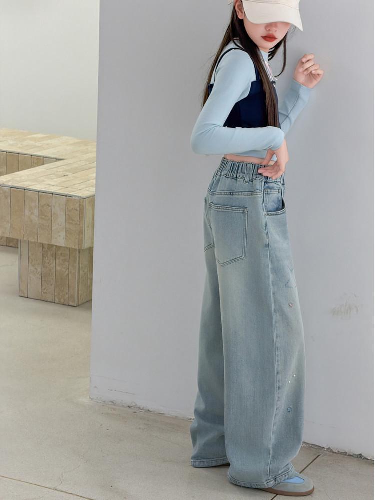 2026 Girls' Spring/Fall Versatile Jeans: Straight & Wide Leg Pants for Middle School Students