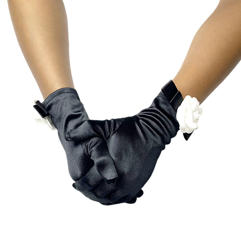 Short Gloves Women Satin Gloves Wrist Length,Flower Design, for Opera Banquet 1920s Party Wedding Halloween Costume Tea Party