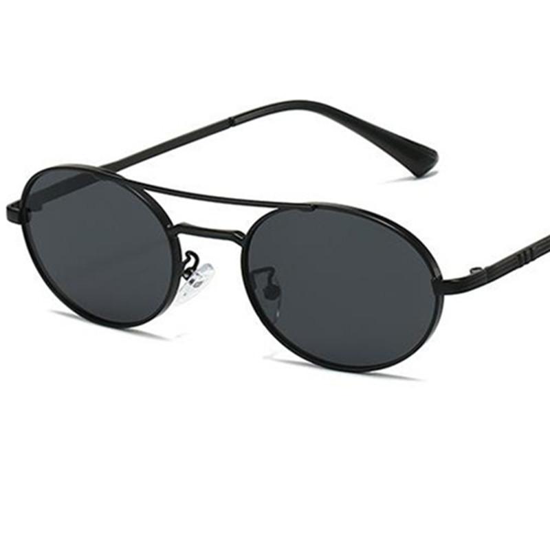 Hip Hop Sun Glasses Women Anti-UV Spectacles Alloy Oval Eyeglasses Double Beam Google Small Frame Sunglasses