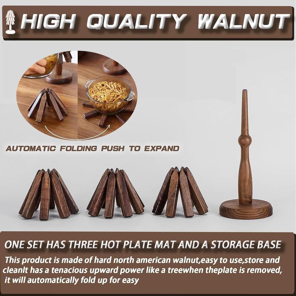 Untersetzer aus Holz Walnuss Magnetischer Untersetzerständer Walnussbaum Tischmatte Untersetzer Dekorativ Faltbarer Baumuntersetzer Heißtopfhalter Untersetzer