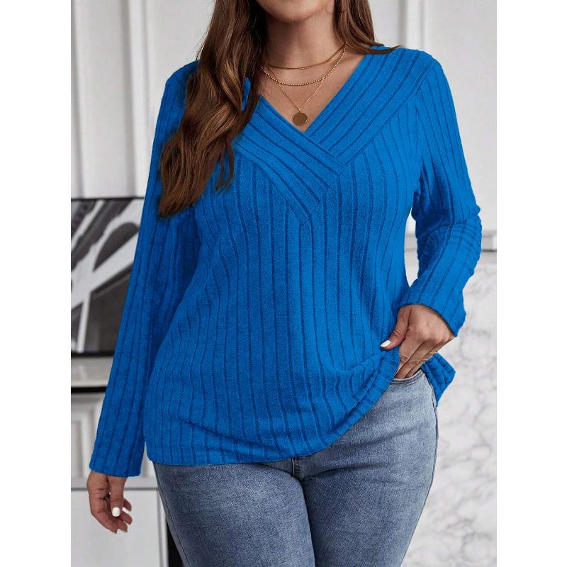 JPNTKY Women's Fashion Casual Solid Color Print Long Sleeve  V Neck Blouses & Shirts