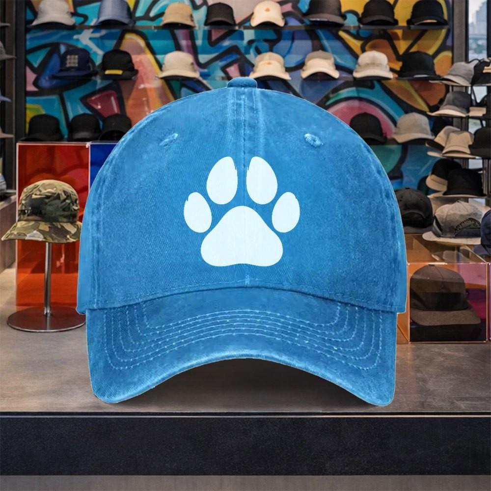 Paw Print Washed Cotton Baseball Cap Unisex Adjustable Curved Brim Casual Outdoor Hat