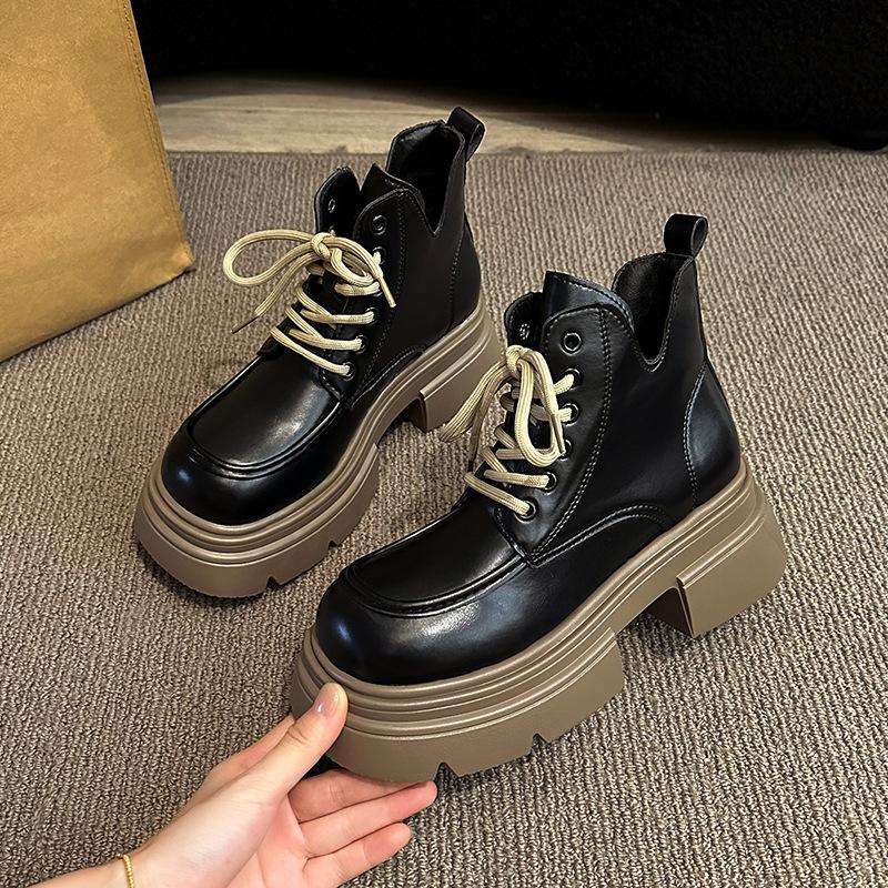 Martin Boots Women's Autumn and Winter New British Style Short Tube Thick Sole Heightening Strap Fashion Short Boots Women