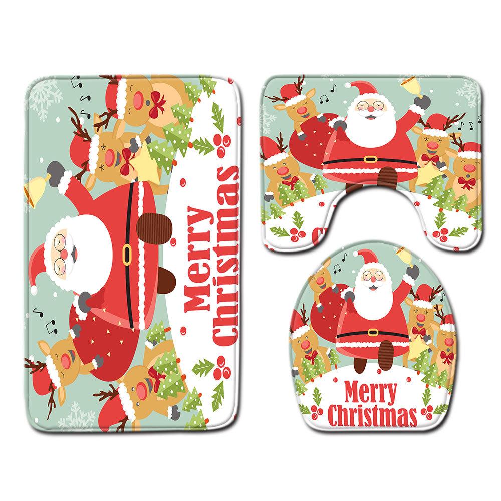 Christmas Bathroom Floor Mat Toilet Three-Piece Set
