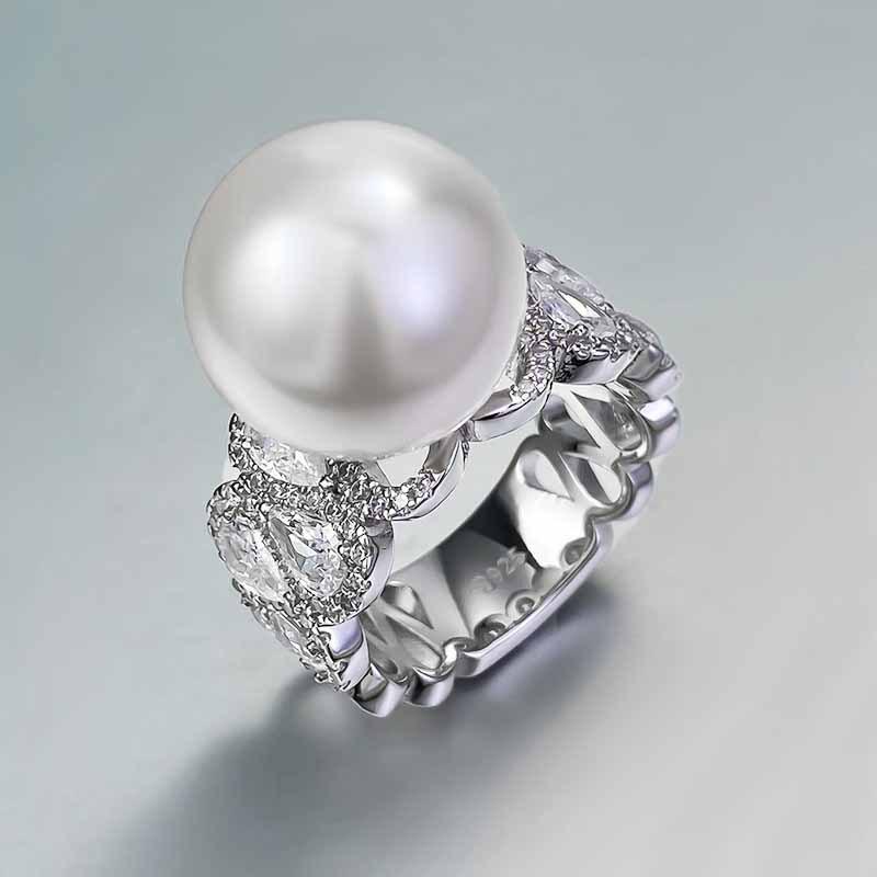 

Ювелирные изделия Xiancan Кольцо с жемчугом 14 мм и паве дорожкой - Модное, универсальное и простое Size 5